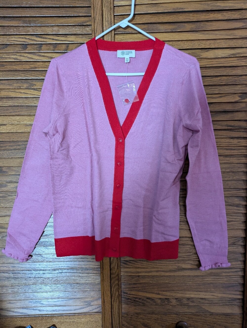 Candace Cameron Bure NWT Pink & Red Button Up Cardigan Sweater Size XS
